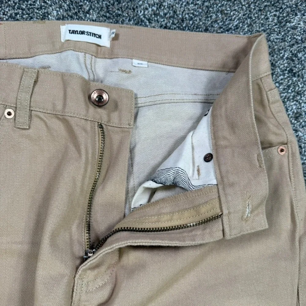 Taylor Stitch Slim Jean Men 30x32 Khaki Tan 100% Organic Cotton Five Pocket Pant